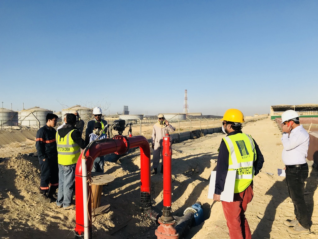BGATE fire protection service team executing an industrial life-safety project in Saudi Arabia.